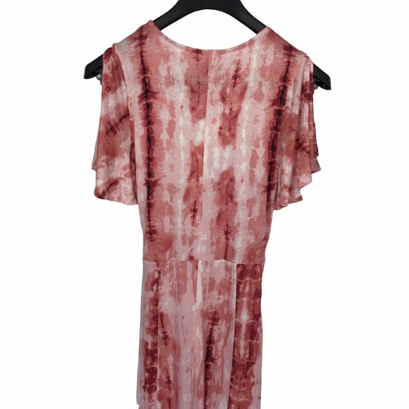 American Rag Cie Tie Dye Red White Jersey Maxi Dress Short Sleeve Womens Small S - Picture 5 of 6